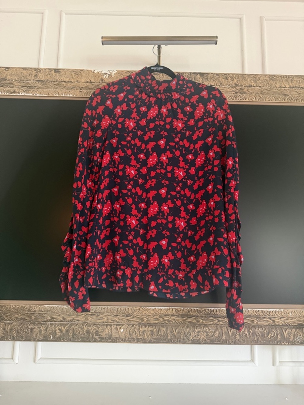 Derek Lam Black Blouse with Red Floral Print